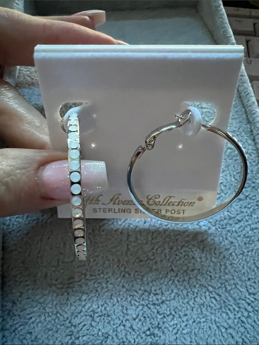 Silver Hoop Earrings with Polished Dot Detail - Silver